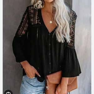 Elegant Black Whimsygoth Boho Lace Women's Top